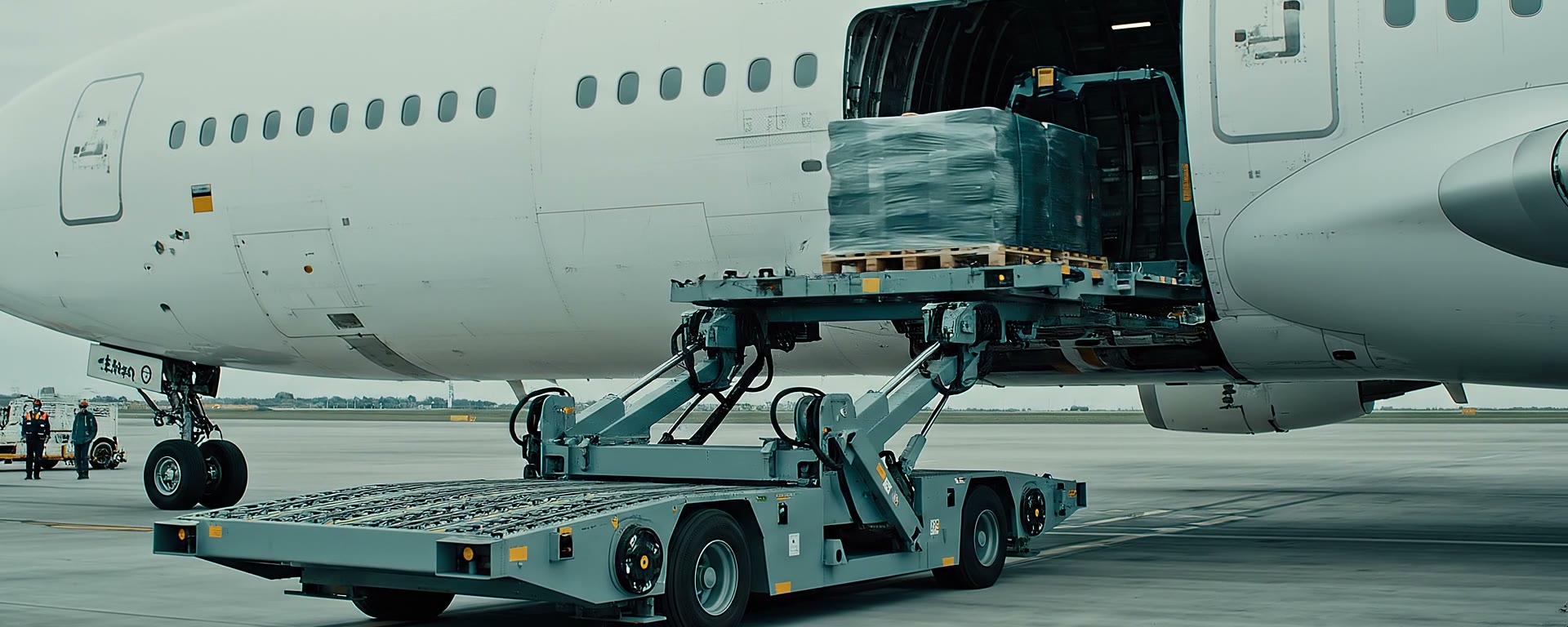 A pallet entering the cargo door of an aircraft